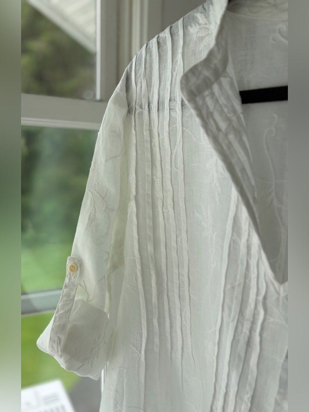 CP Shades White Embroidered Tunic/Dress Roll Sleeves Preppy Coastal Resort Sz L - Picture 3 of 7